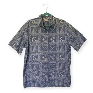 COOKE STREET Vintage Nautical Hawaiian Aloha Shirt Short Sleeve Large Fishing